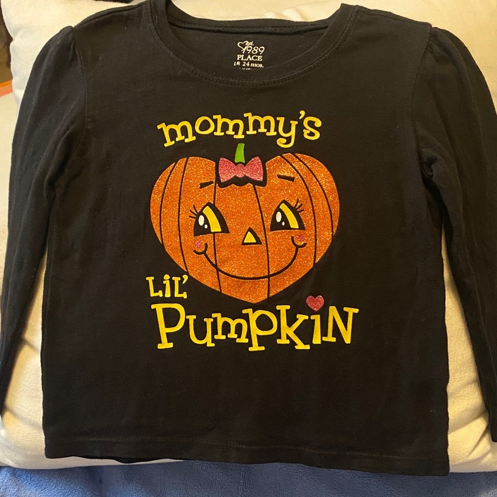 The Children's Place Black Shirt with Orange Pumpkin Design